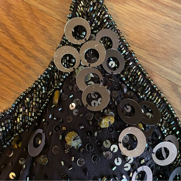 Vintage 90’s 100% Silk Dress Silk Slip Dress Beaded Raindrop Tiered Fairy Prom - Picture 10 of 15